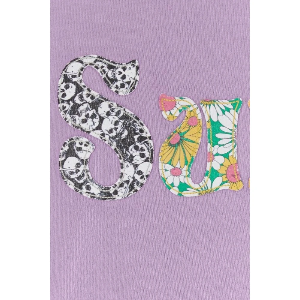 ERL Paarse Katoenen T-shirt met Borduurwerk Purple Dames