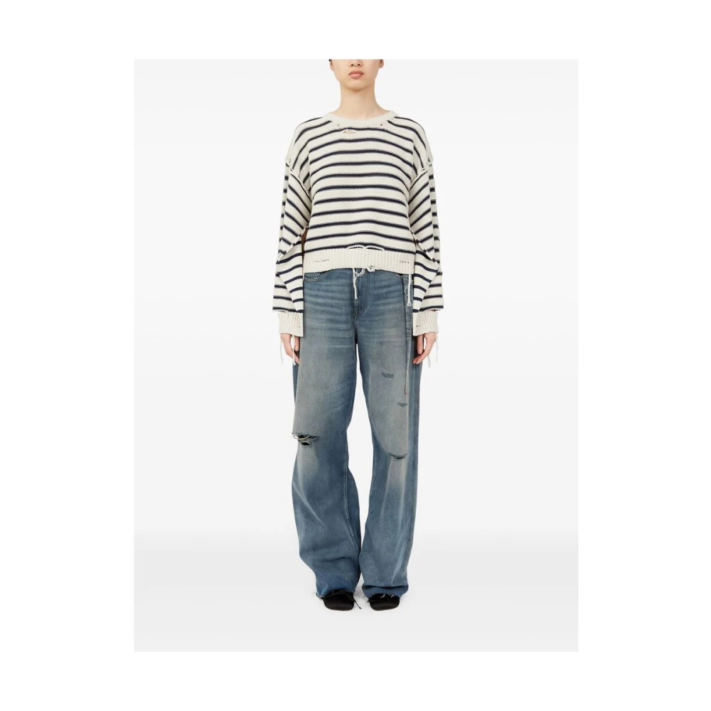 MM6 Maison Margiela Gedistresseerde Katoenen Gebreide Trui White Dames