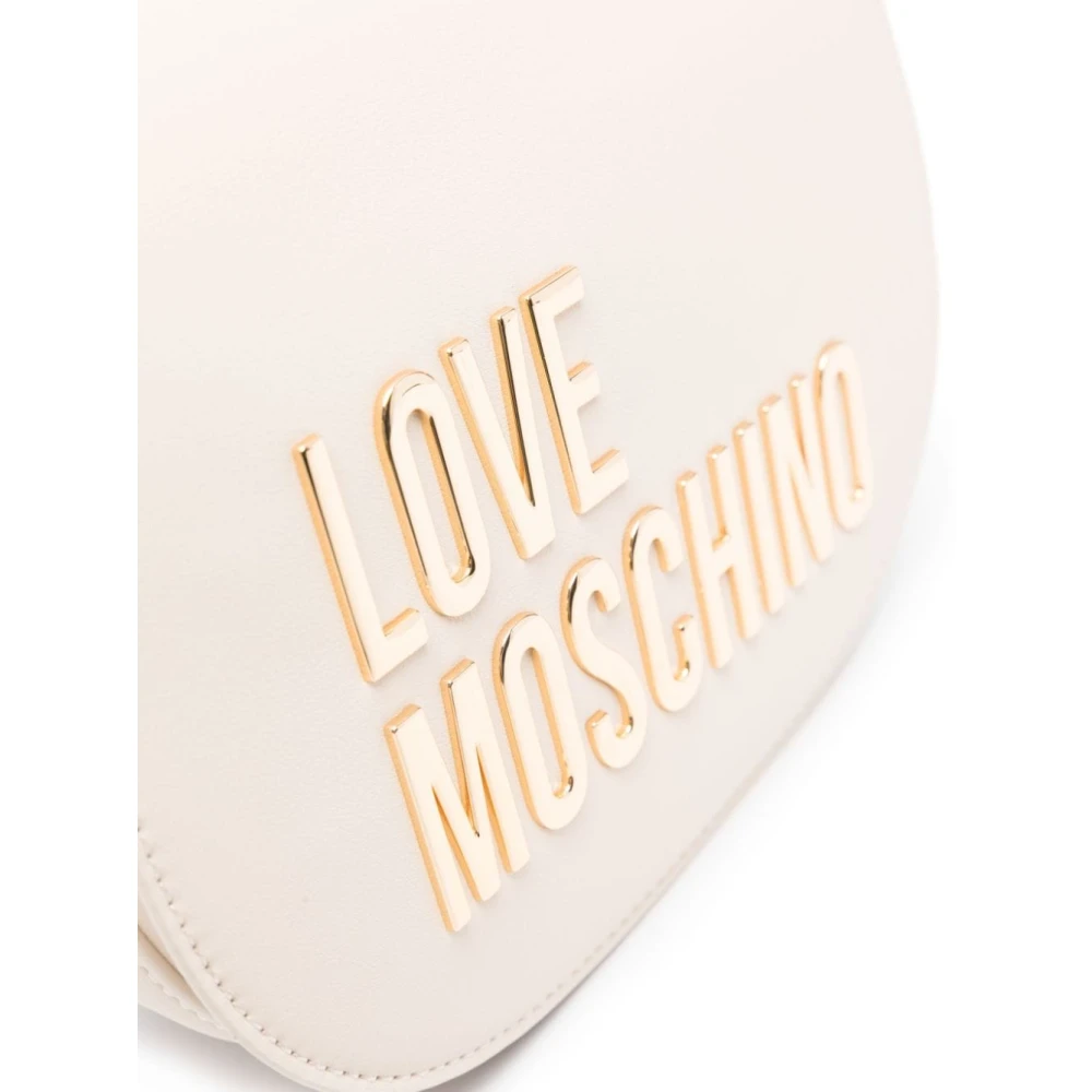 Love Moschino Ivory Logo Tas met Gouden Kettingriem Beige Dames