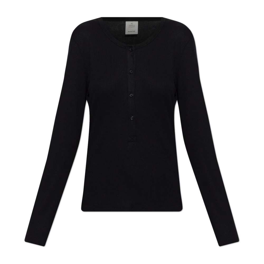 Munthe Women's Black Grace Ribbed T-Shirt - Long Sleeve T-Shirts - Xs - Tops
