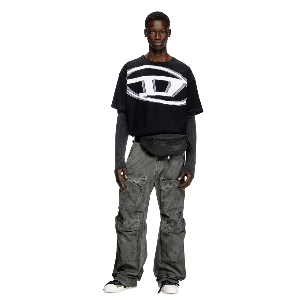 Diesel Katoenen T-shirt met frontprint Black Heren