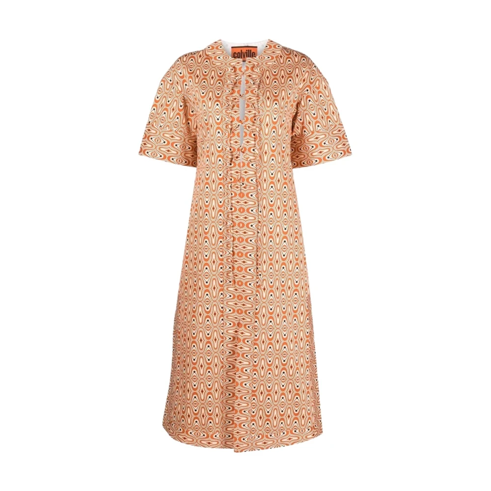 Colville Donna Multicolor Abito Midi Con Grafica Retrò E Lacci