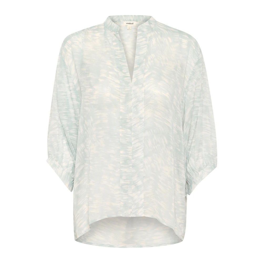 Soaked in Luxury Blauwe Stroke Print Blouse Blue Dames