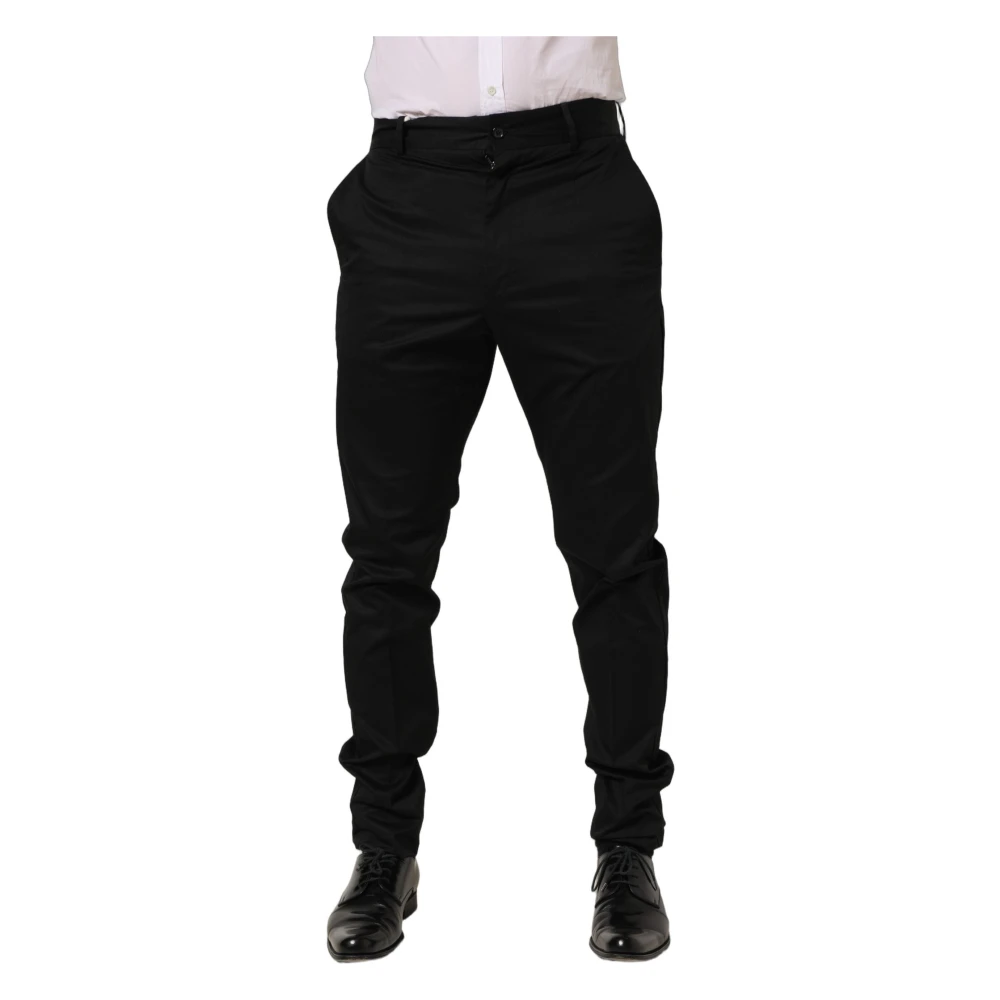 Dolce & Gabbana Mannelijk Zwart Broeken Heren, M, Katoen, Taps Toelopende Geklede Pantalon