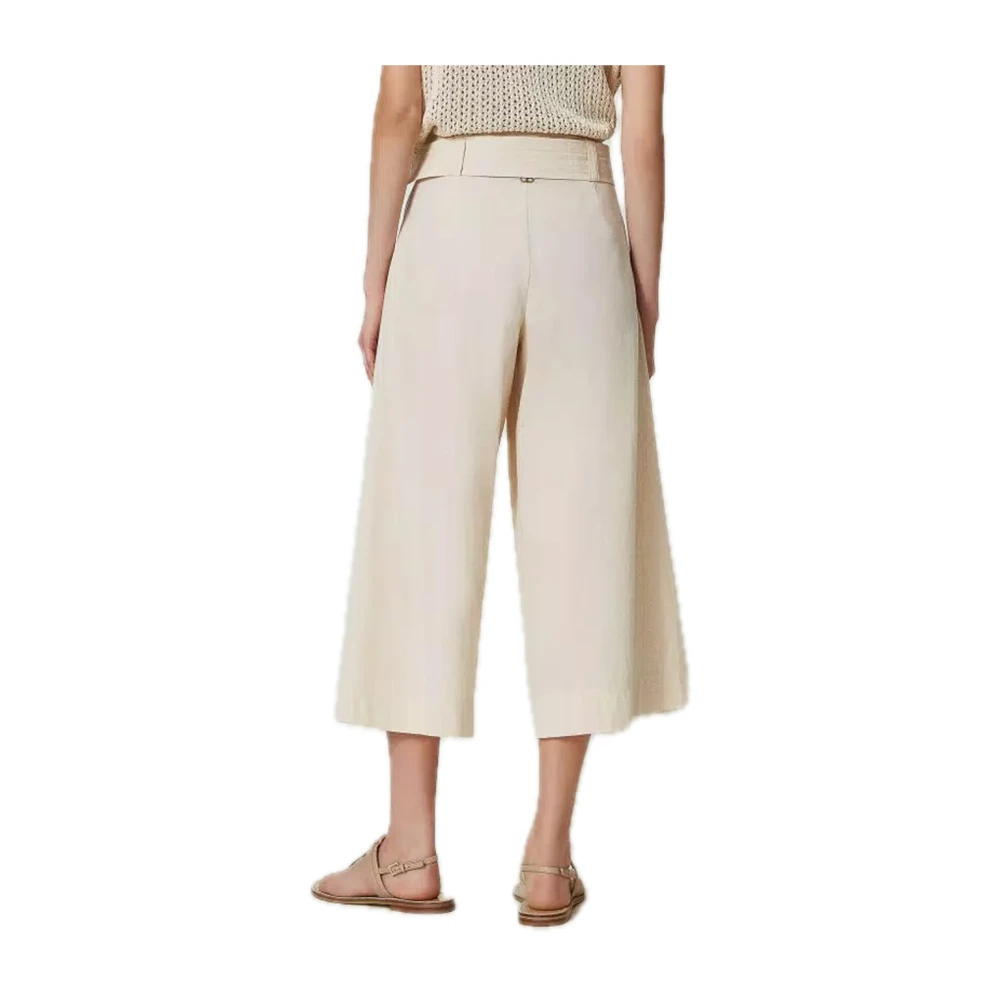 Twinset Katoenen Palazzo Broek met Oval T Knopen Beige Dames