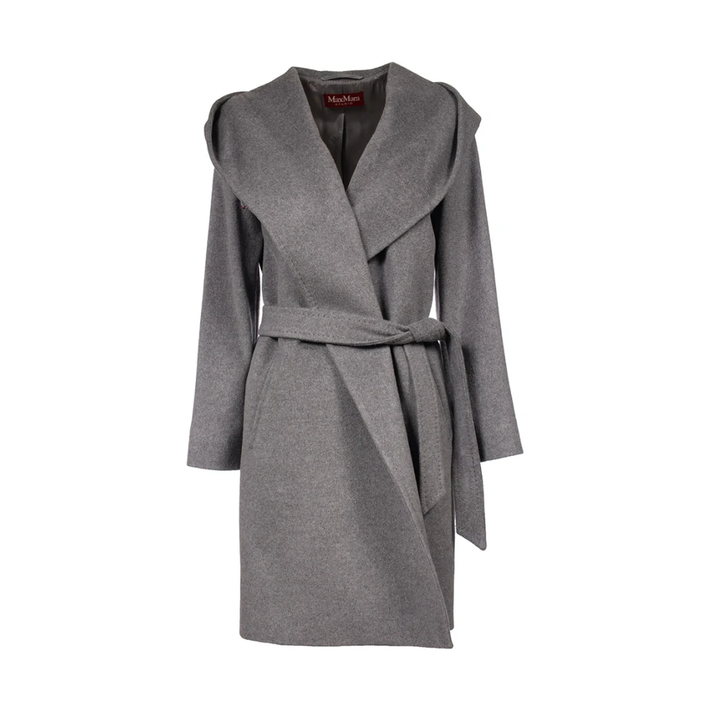 Max Mara Studio Kort ull omslagsrock med huva Gray, Dam