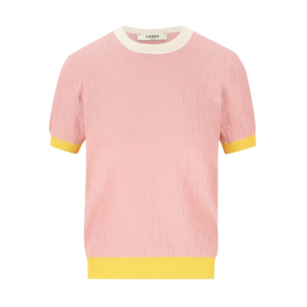 Fendi Women's Pink Crew-Neck Short-Sleeve Sweater
