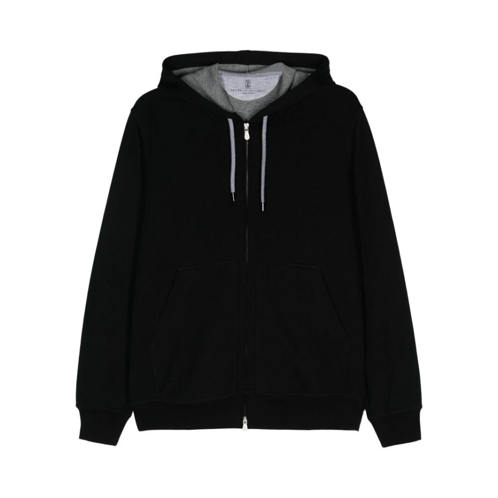 BRUNELLO CUCINELLI Zwarte Hoodie met Rits Black Heren
