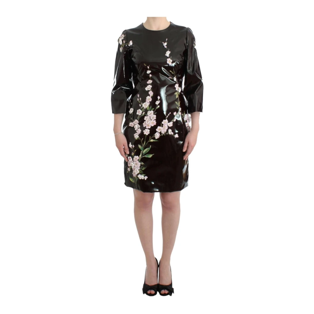Dolce & Gabbana Women's Black Floral Patent Leather Shift Dress