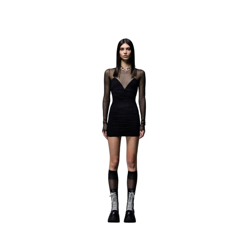 Aniye By Zwarte Mini Buisjurk met Transparante Lange Mouwen Black Dames