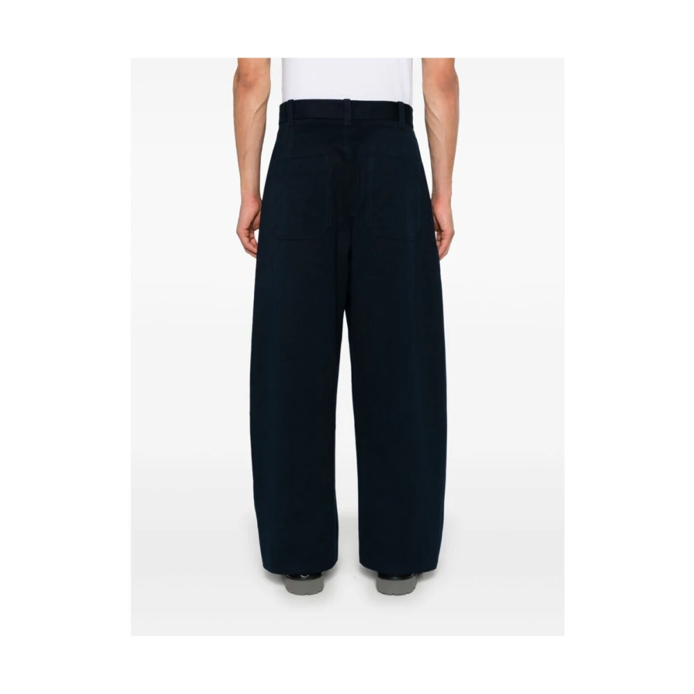 Studio Nicholson Navy Blue Wide Leg Broek Blue Heren