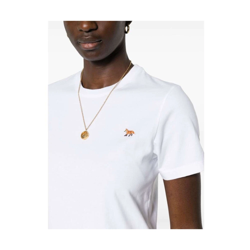 Maison Kitsuné T-shirt met handtekening vos patch White Dames