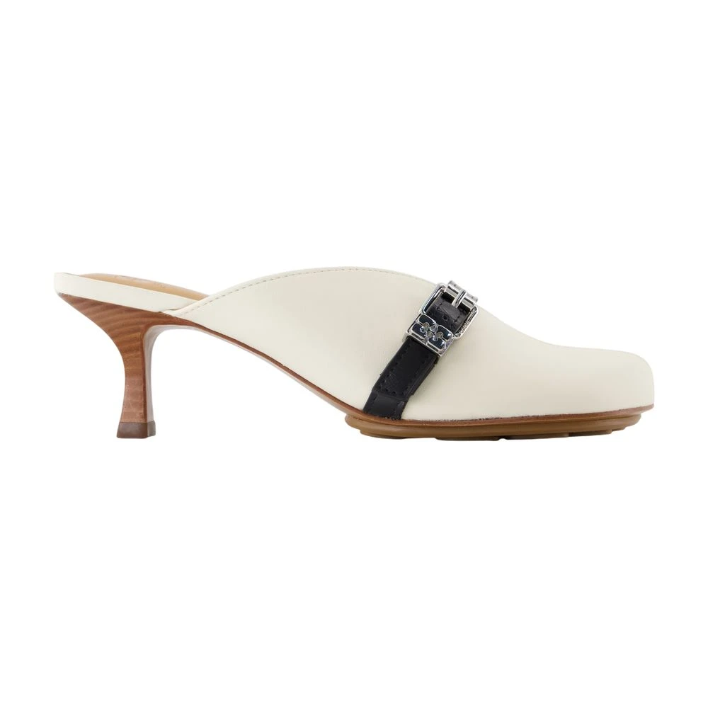 Ganni Women's White Heeled Mules, 5 Uk, Leather Heeled Sandals