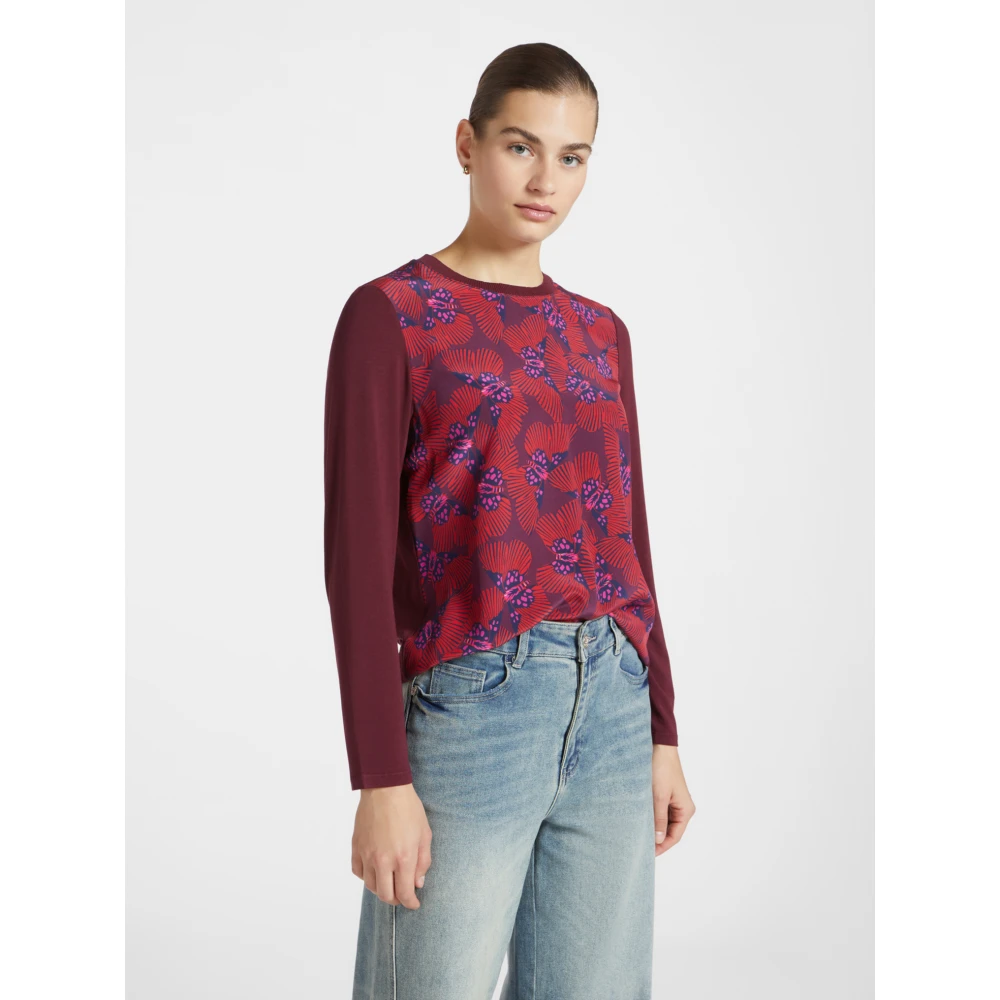 Elena Mirò Gedrukte blouse gemaakt van twee verschillende materialen Red Dames