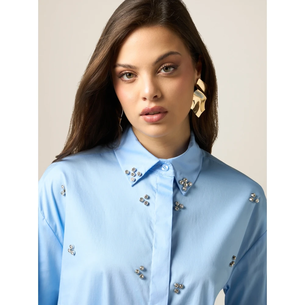 Oltre Kristalstenen Oversized Shirt Blue Dames