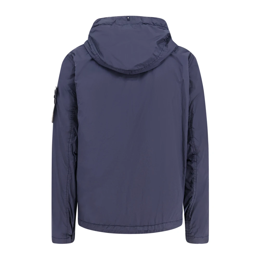 Stone Island Gekreukte Reps Parka met Verborgen Capuchon Blue Heren