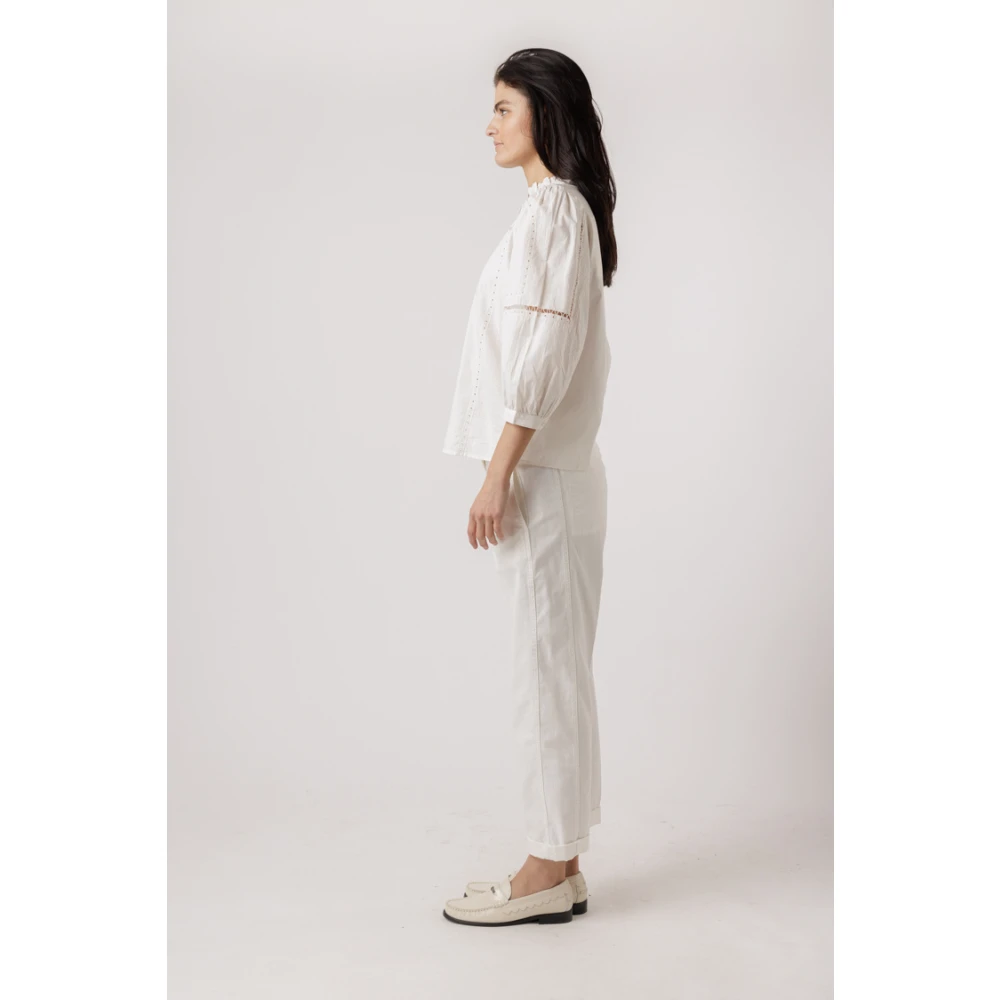 BA&SH Blouse met geruffelde kraag en geborduurde details White Dames