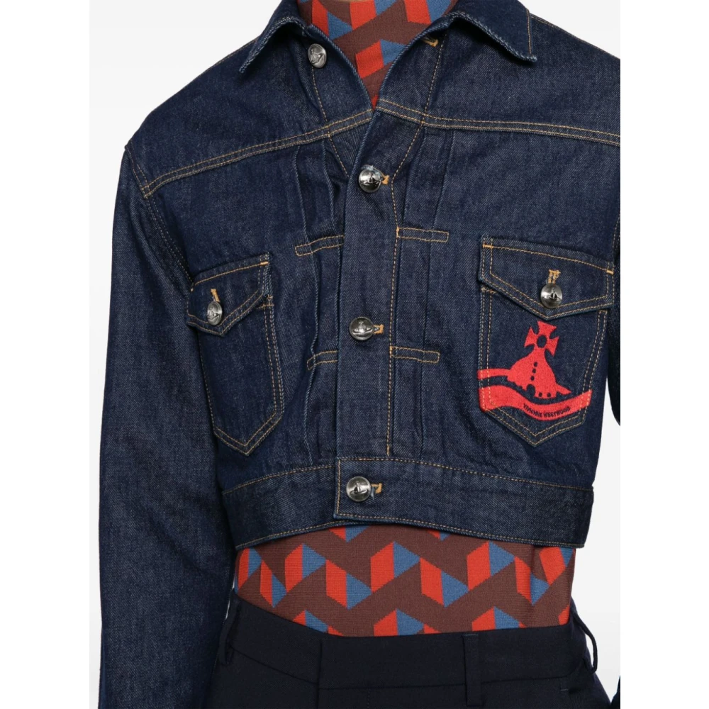 Vivienne Westwood Blauwe Denim Jas met Orb Borduursel Blue Dames