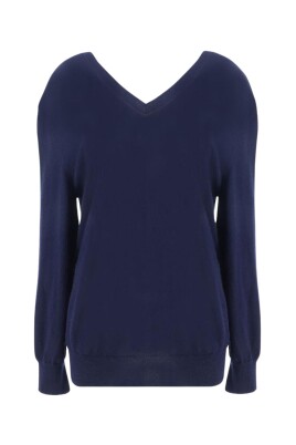 blue-v-neck-sweater-for-women