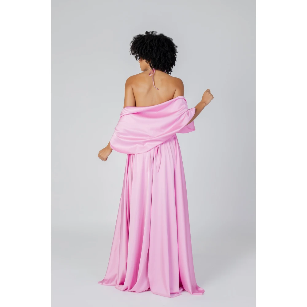 Sol Wears Women Roze Satijnen Maxi Jurk met Sjaal Pink Dames