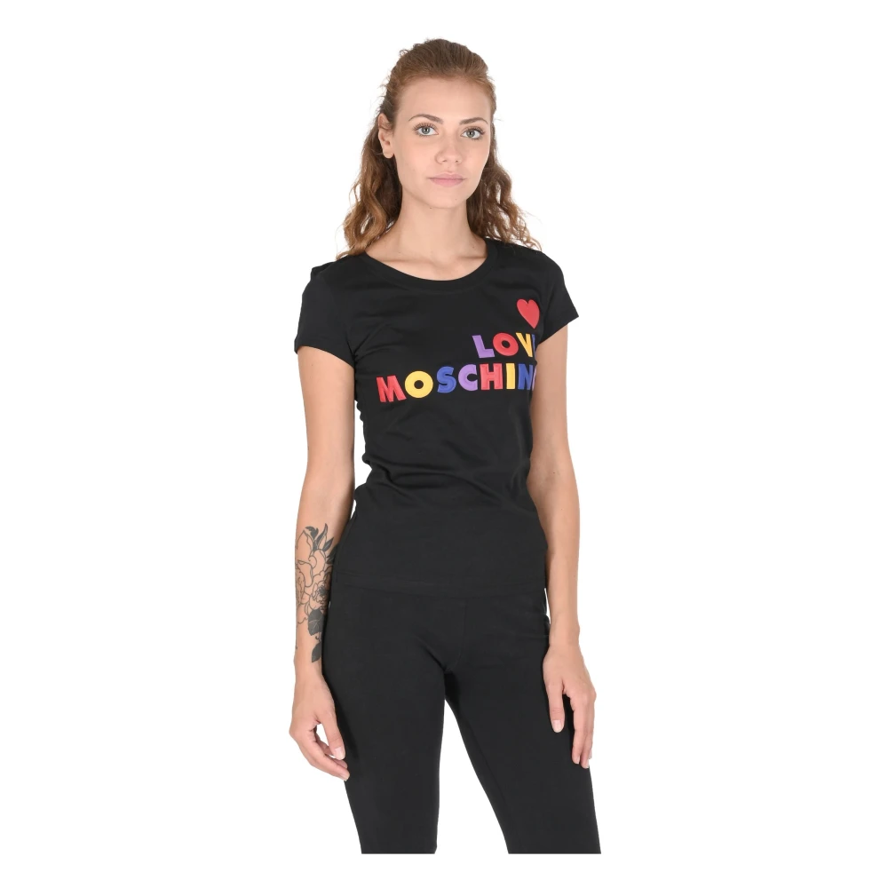 Love Moschino Zwarte katoenen T-shirt met detail Black Dames