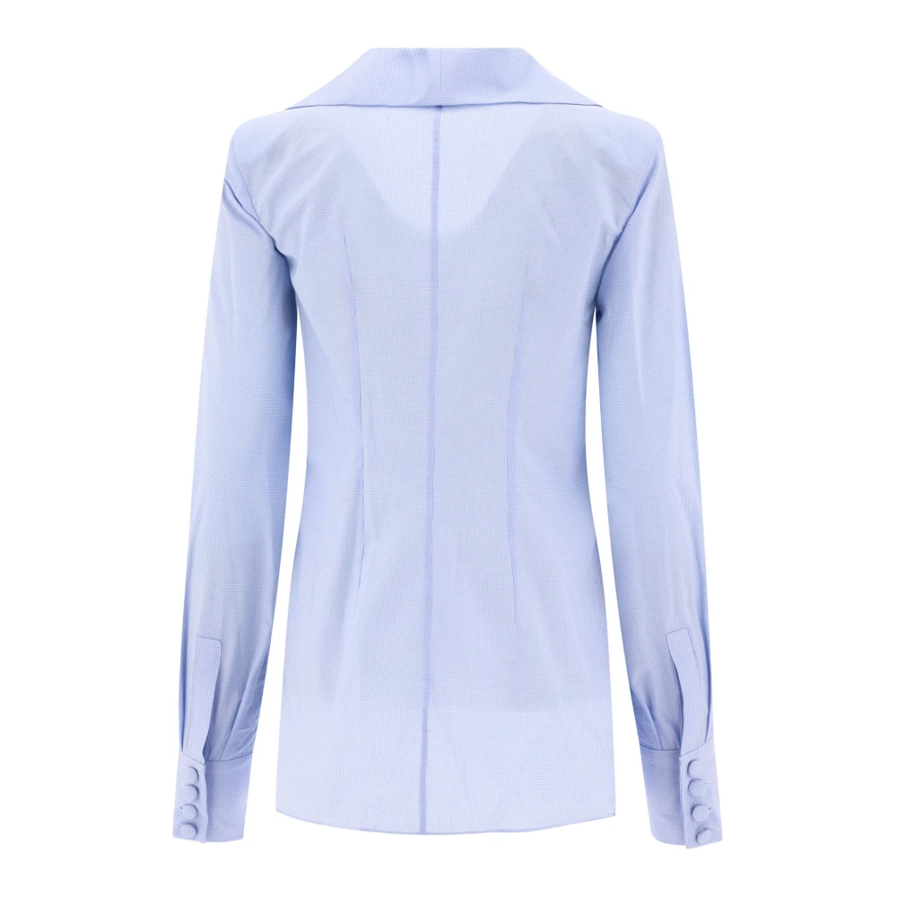 Balmain Gingham Stropdas Shirt 100% Katoen Blue Dames