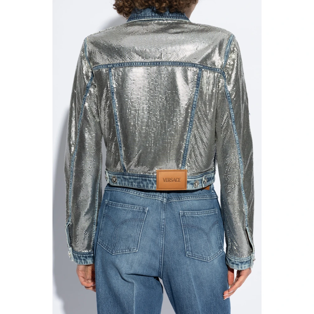 Versace Denim jas met glinsterende applicaties Blue Dames