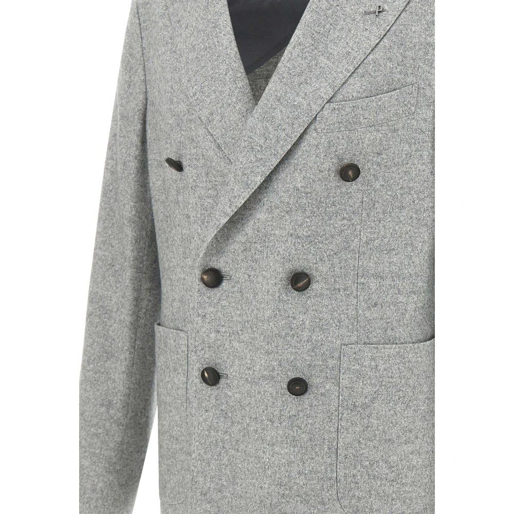 PESERICO Luxe Wol Zijde Kasjmier Blazer Gray Heren