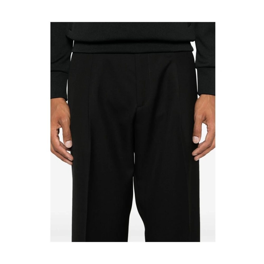 Costumein Zwarte Wol Plooi Detail Tapered Broek Black Heren