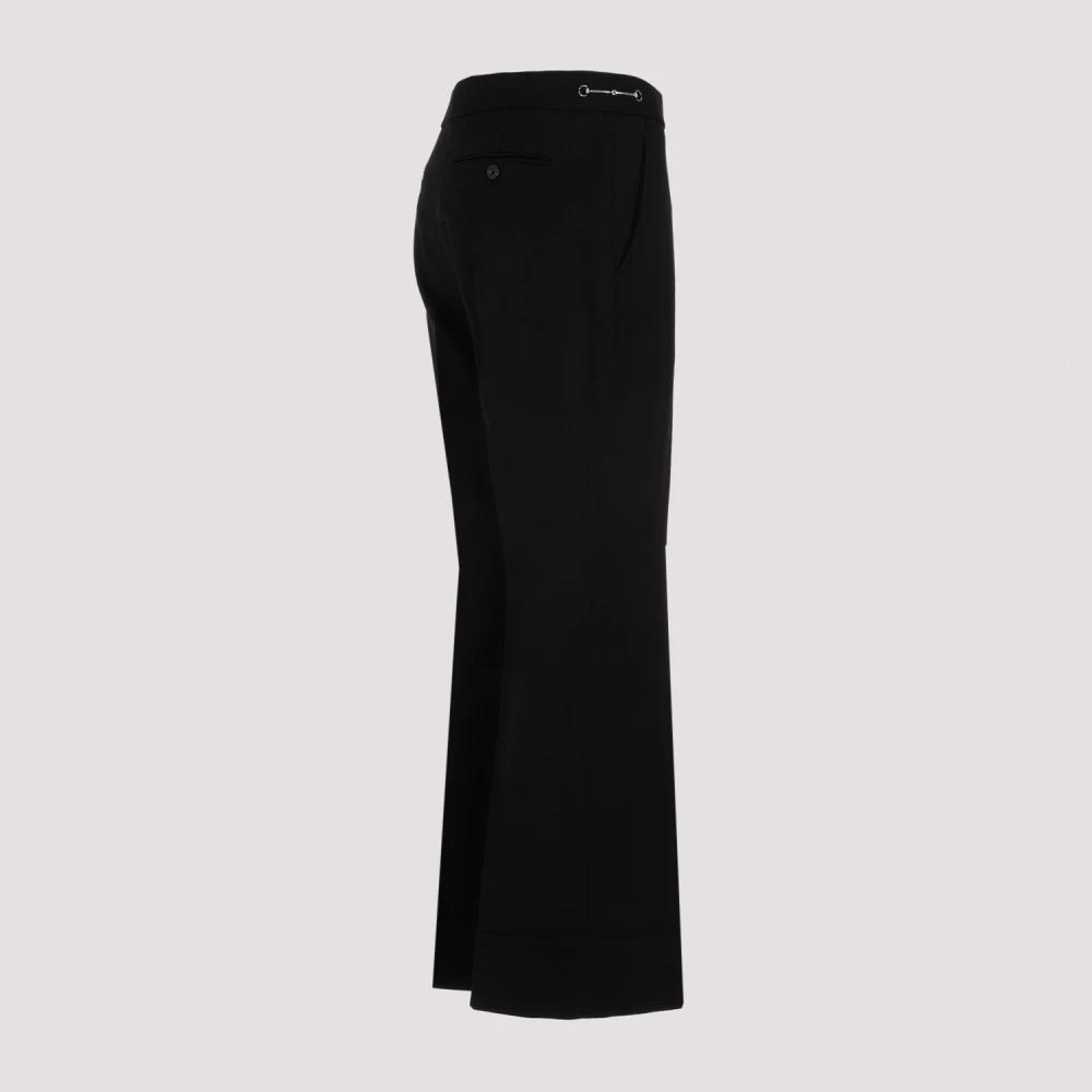 Gucci Zwarte wollen slim fit broek met Horsebit-detail Black Dames