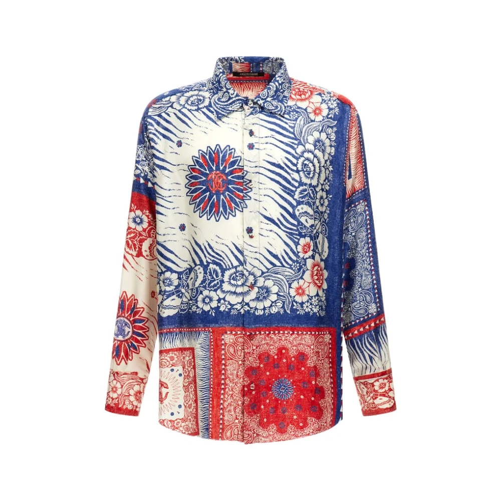 Roberto Cavalli Men's Bandana Patchwork Print Shirt