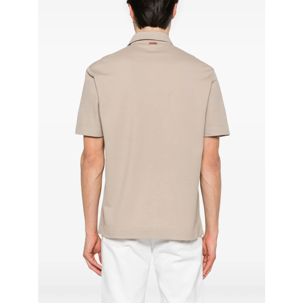 Ermenegildo Zegna Katoenen Polo Shirt 3 Knopen Italië Beige Heren