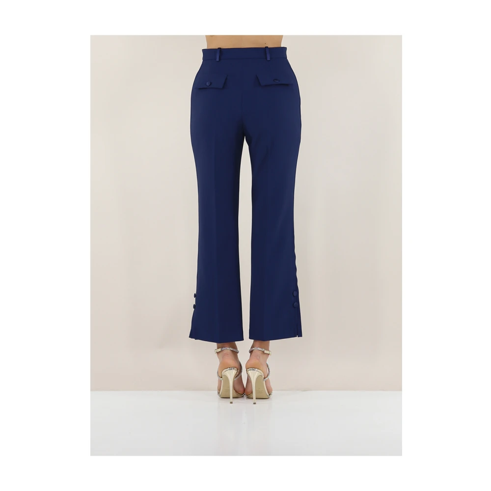 Elisabetta Franchi Blauwe Broek met Satijnen Inzetstukken Blue Dames