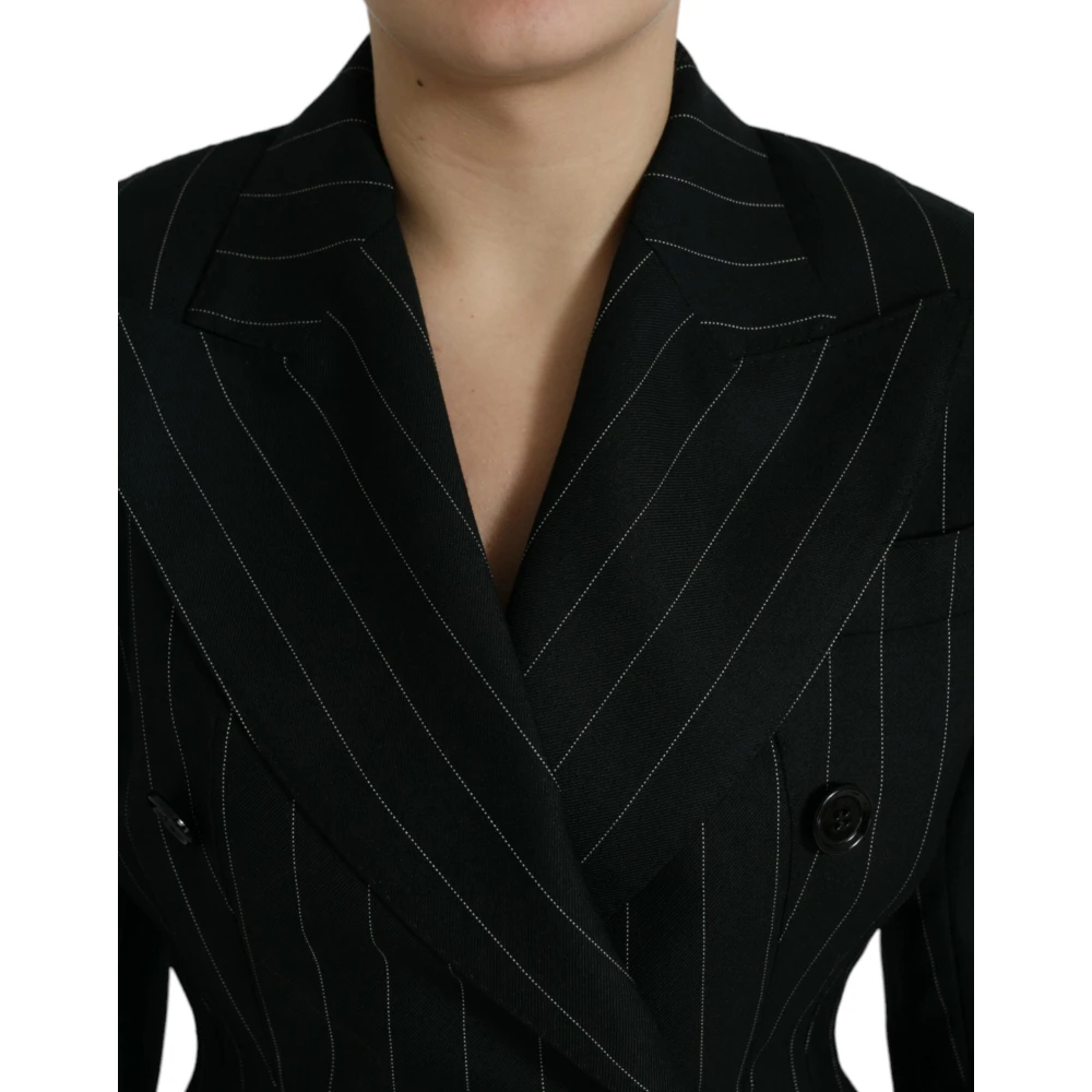 Dolce & Gabbana Elegante Gestreepte Wollen Blazer Black Dames