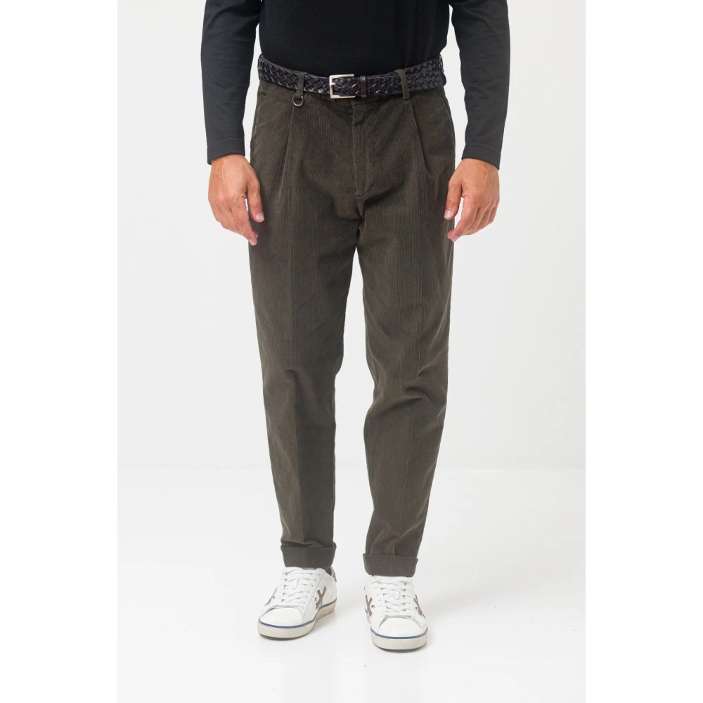 Paolo Pecora Groene Corduroy Regular Fit Broek Green Heren