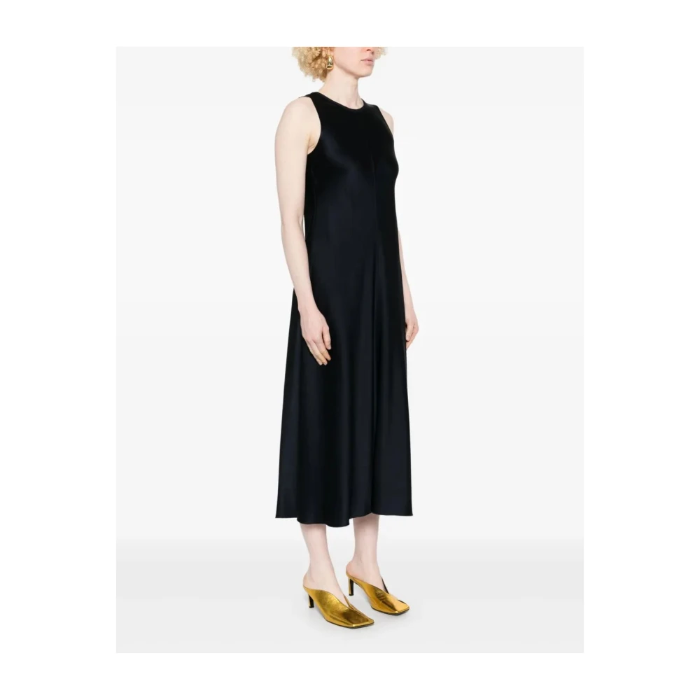 Forte Satijnen Ronde Hals Jurk Black Dames