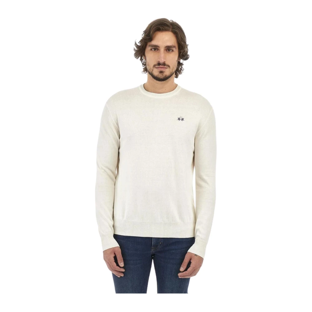 LA MARTINA Geborduurde logo ronde hals trui White Heren
