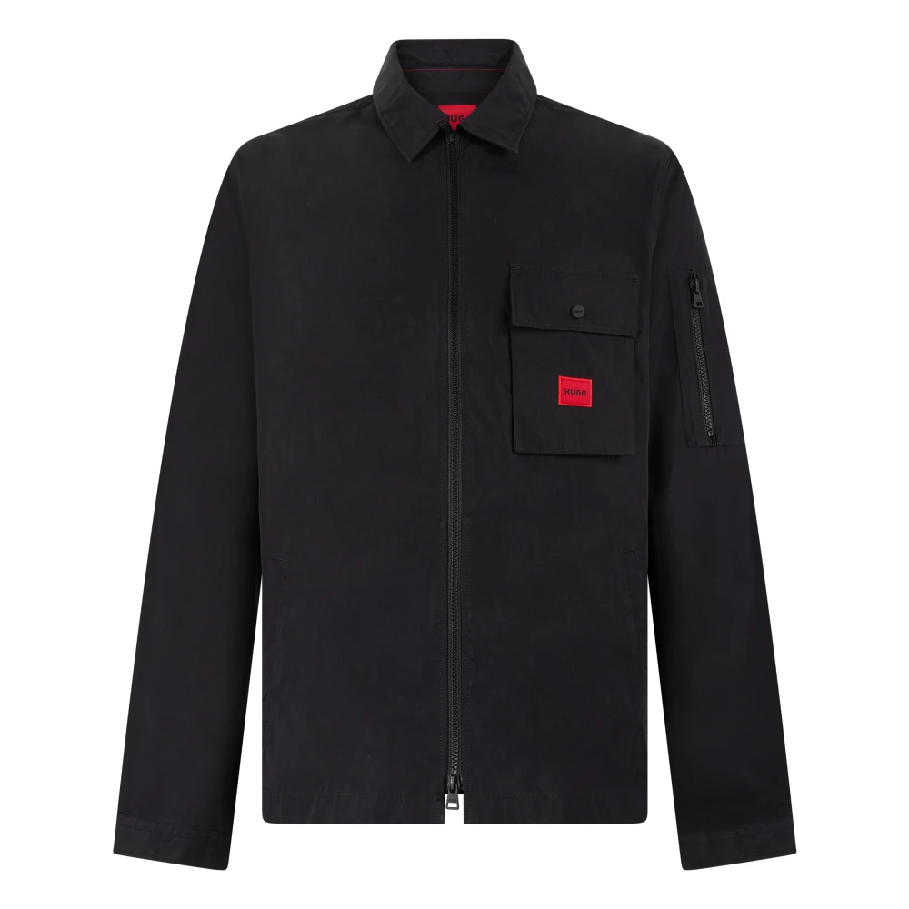 Hugo Emmond Patch Pocket Logo Regular Fit Zip Through Overshirt - Black - Image 6