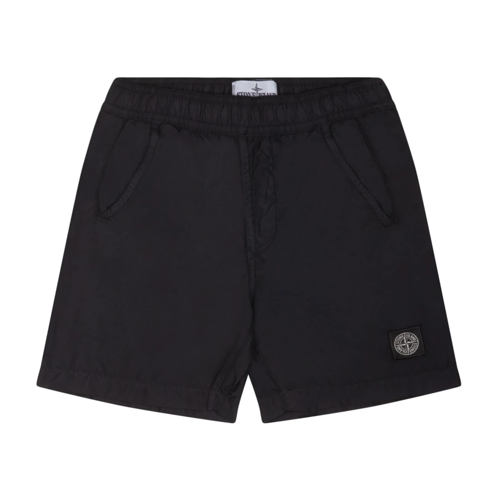 Stone Island Unisex Black Swimming Trunks,, Compass Motif Swim Shorts Size 4 Y Kids
