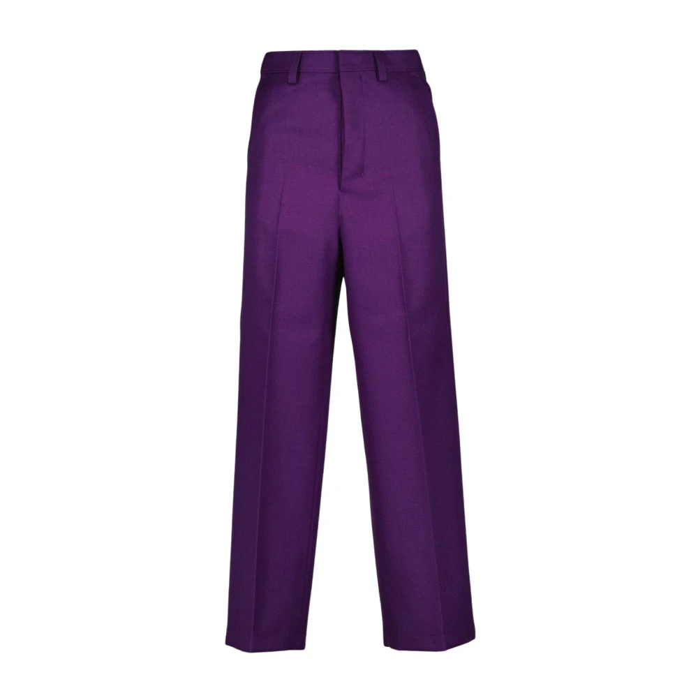 Ami Paris Women's Purple Straight Trousers, 2XS, Straight Cut Wool Trousers With Pleats