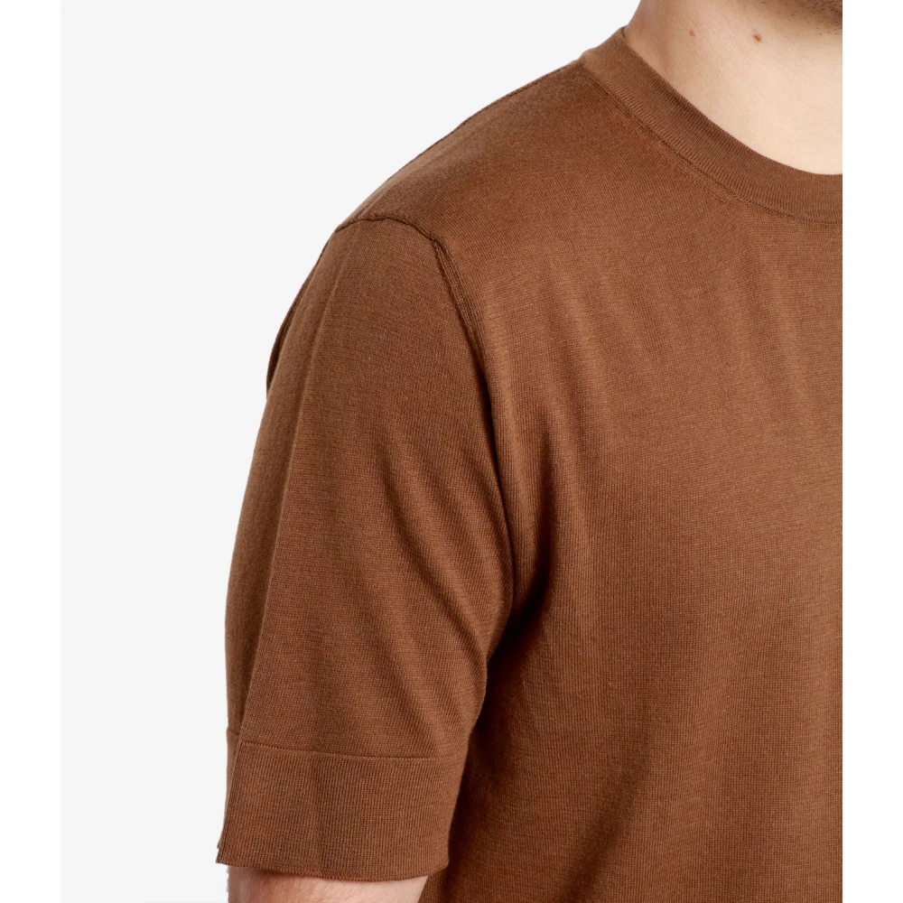 PT Torino Witte Katoen-Zijde Blend T-shirts en Polos Brown Heren