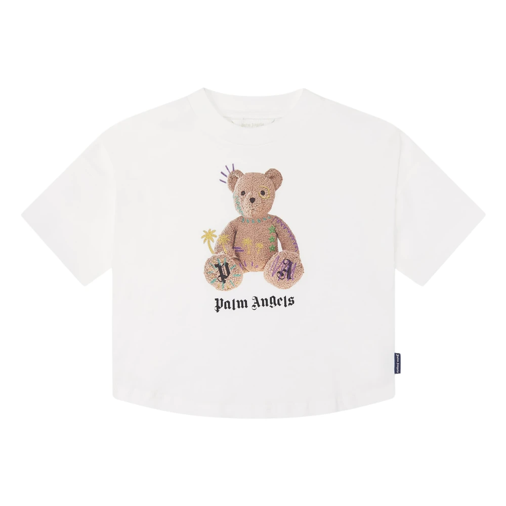 Palm Angels Teddy With Signs T-Shirt - Unisex - Kids Short Sleeve T-Shirts - White - 6 Y - Kids