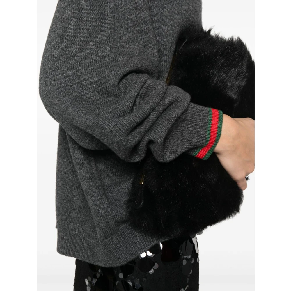 Gucci Grijze wollen kasjmier trui met web-streep detail Gray Dames