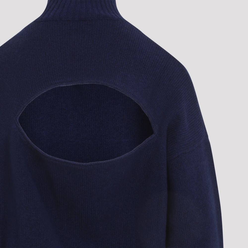 Victoria Beckham Navy Convertible Turtle Neck Jumper Blue Dames