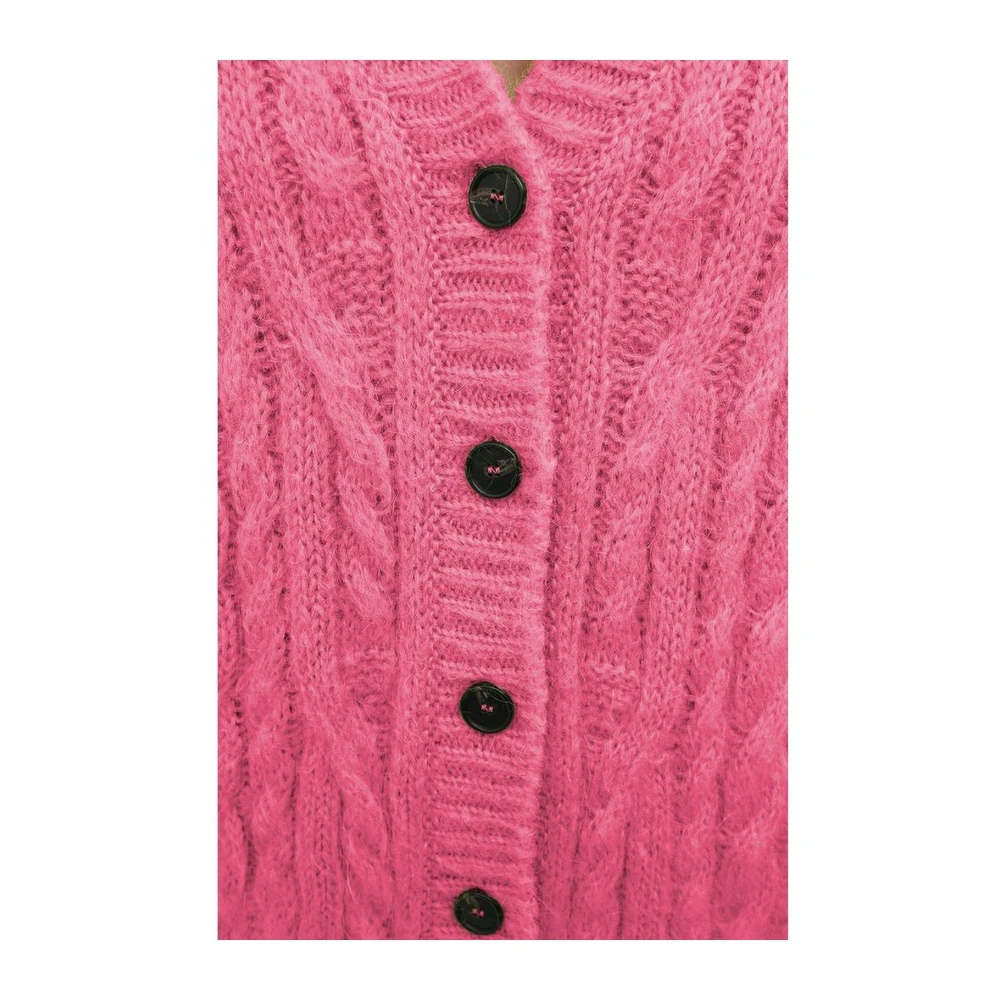 Msgm Roze Cable-Knit V-Neck Sweater Pink Dames