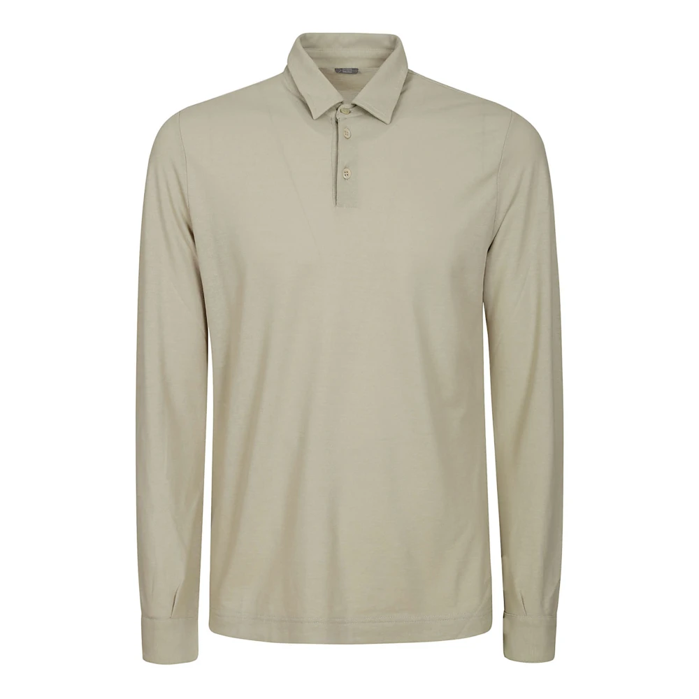 Zanone Ice Cotton Lange Mouw Polo Shirt Beige Heren
