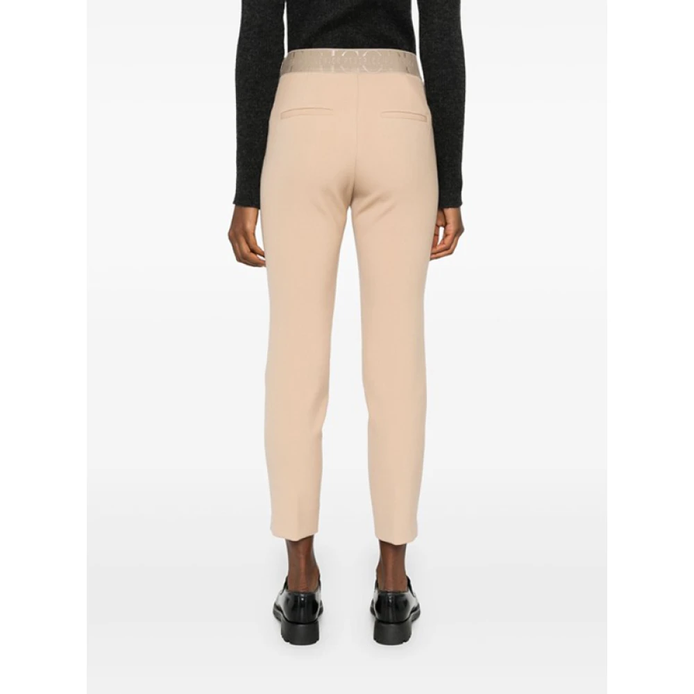 PESERICO Beige Slim Fit Broek met Elastische Tailleband Beige Dames