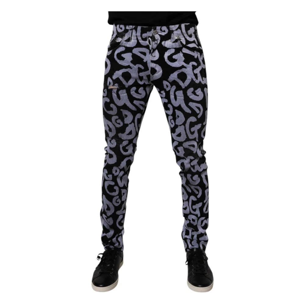 Dolce & Gabbana Homme Noir Jeans, Taille: M Jean Skinny En Denim À Monogramme Logo