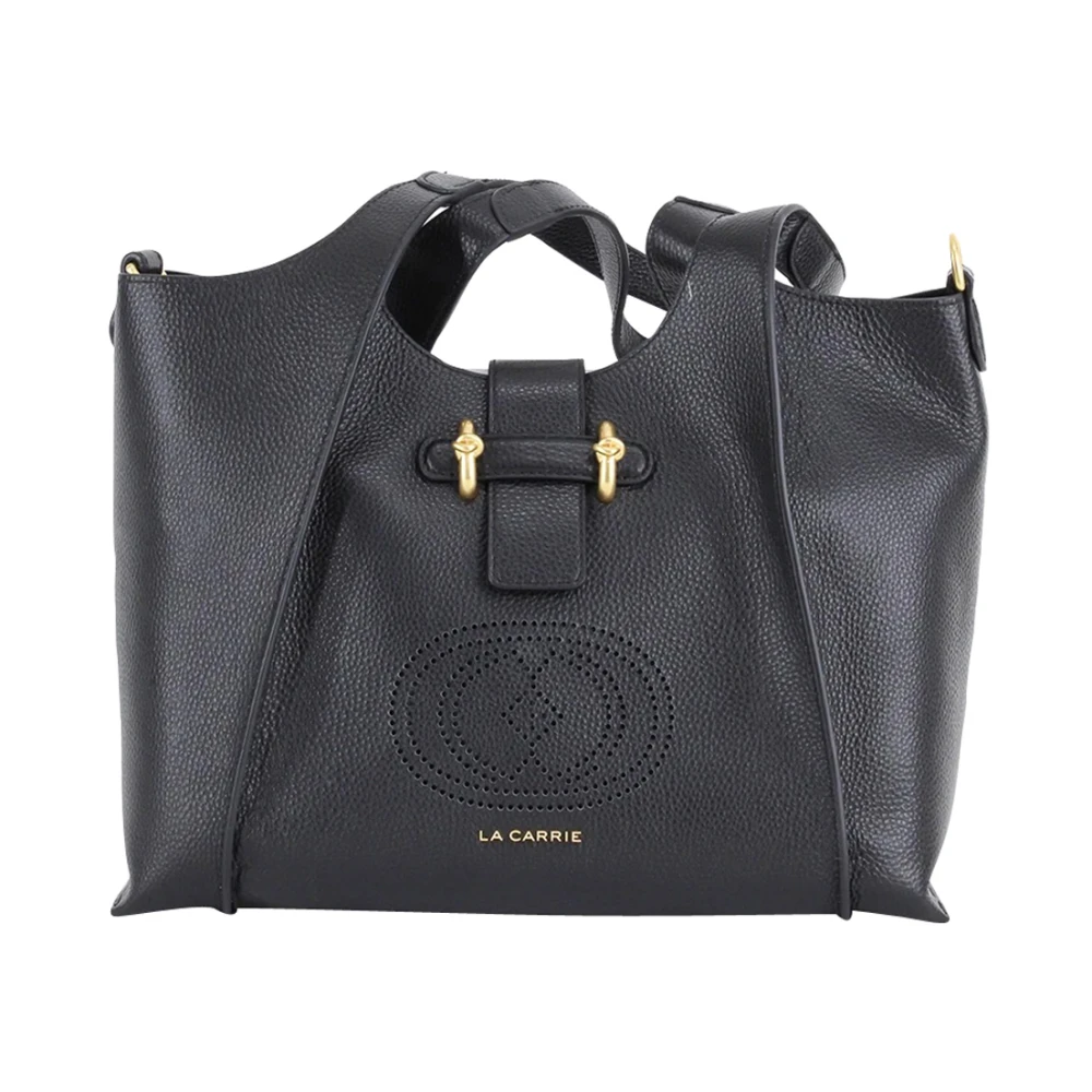 La Carrie Zwarte leren handtas met geboord logo Black Dames