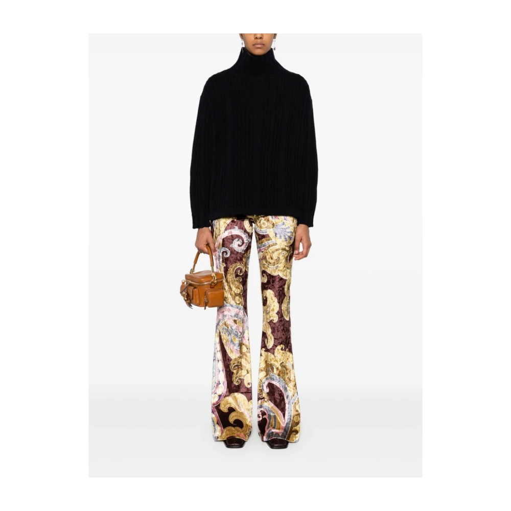 ETRO Beige Fluwelen Broek Abstract Patroon Wijd uitlopend Multicolor Dames
